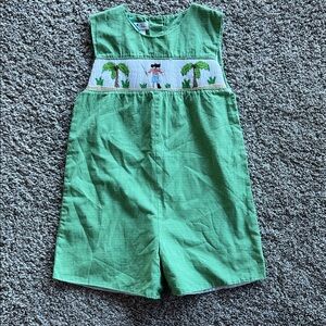 Green Gingham Pirate Embroidered Sleeveless Romper Petite Ami Size 3